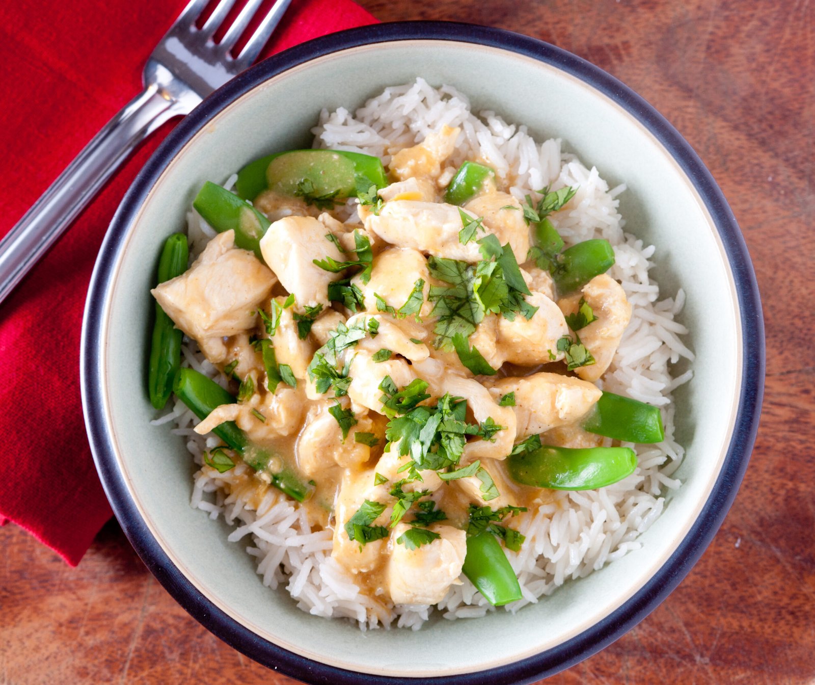 Colin au curry vert, riz thaï